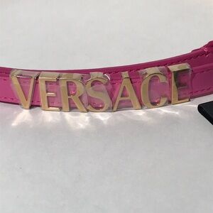 New Authentic Versace Pink Logo Leather Bracelet